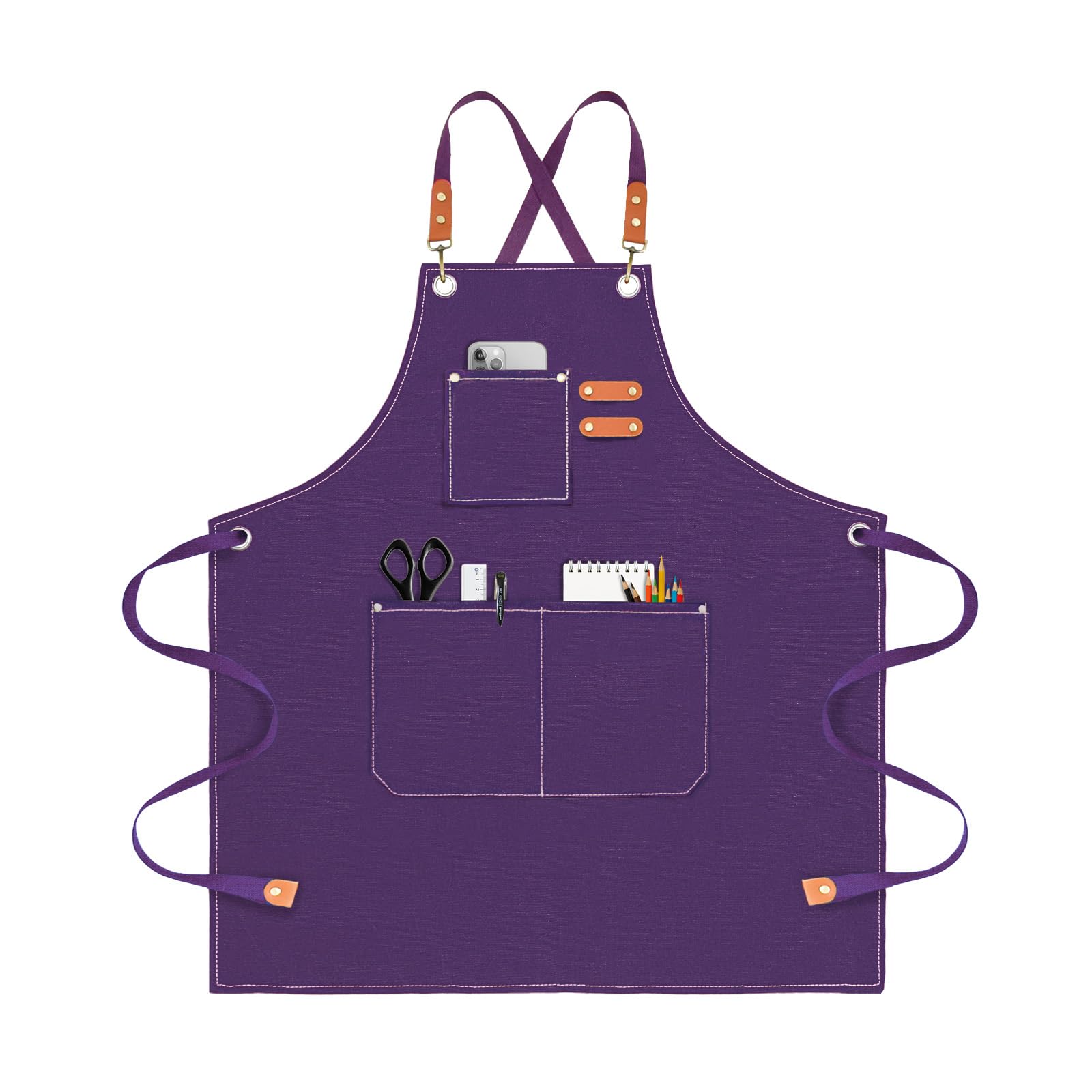 Chef Apron for Men Women Canvas Aprons with 3 Pockets Cross Back Resistant Work Apron for Cooking