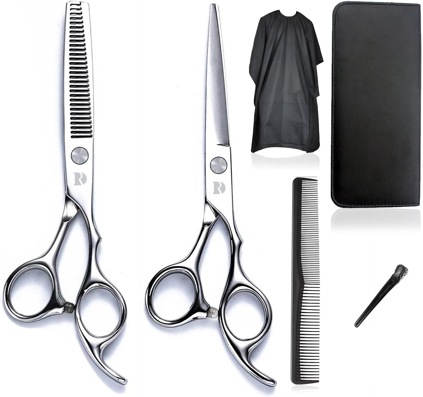 Hair Cutting Scissors and Thinning Scissors Kit,6.5 inch Professional Salon Haircut Scissors Kit,Barber Hairdressing Shears Set,Hair Cutting Shears Texturizing Shears (Silver) (Silver)