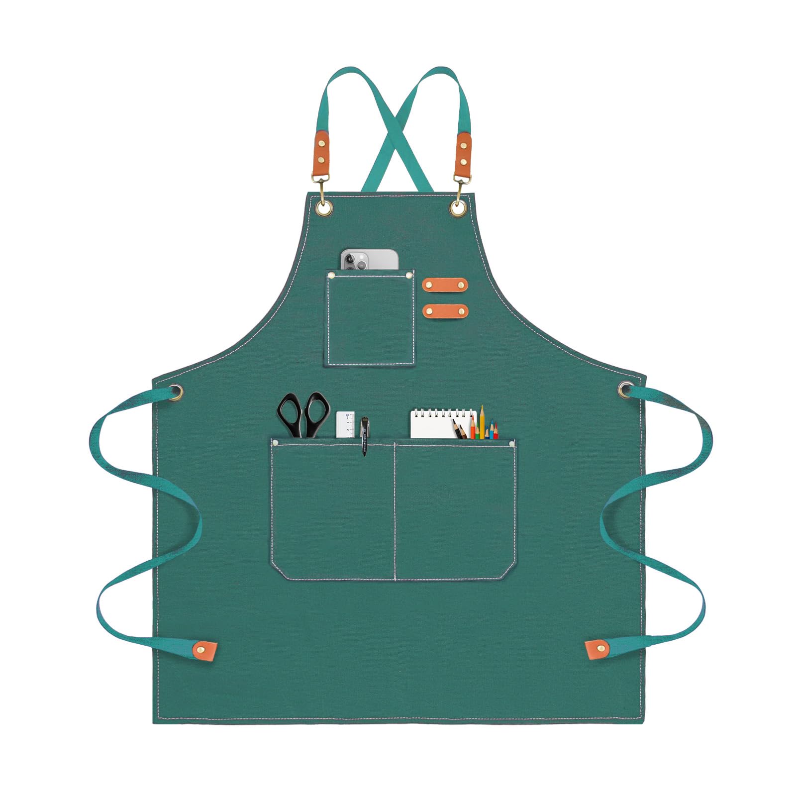 Chef Apron for Men Women Canvas Aprons with 3 Pockets Cross Back Resistant Work Apron for Cooking