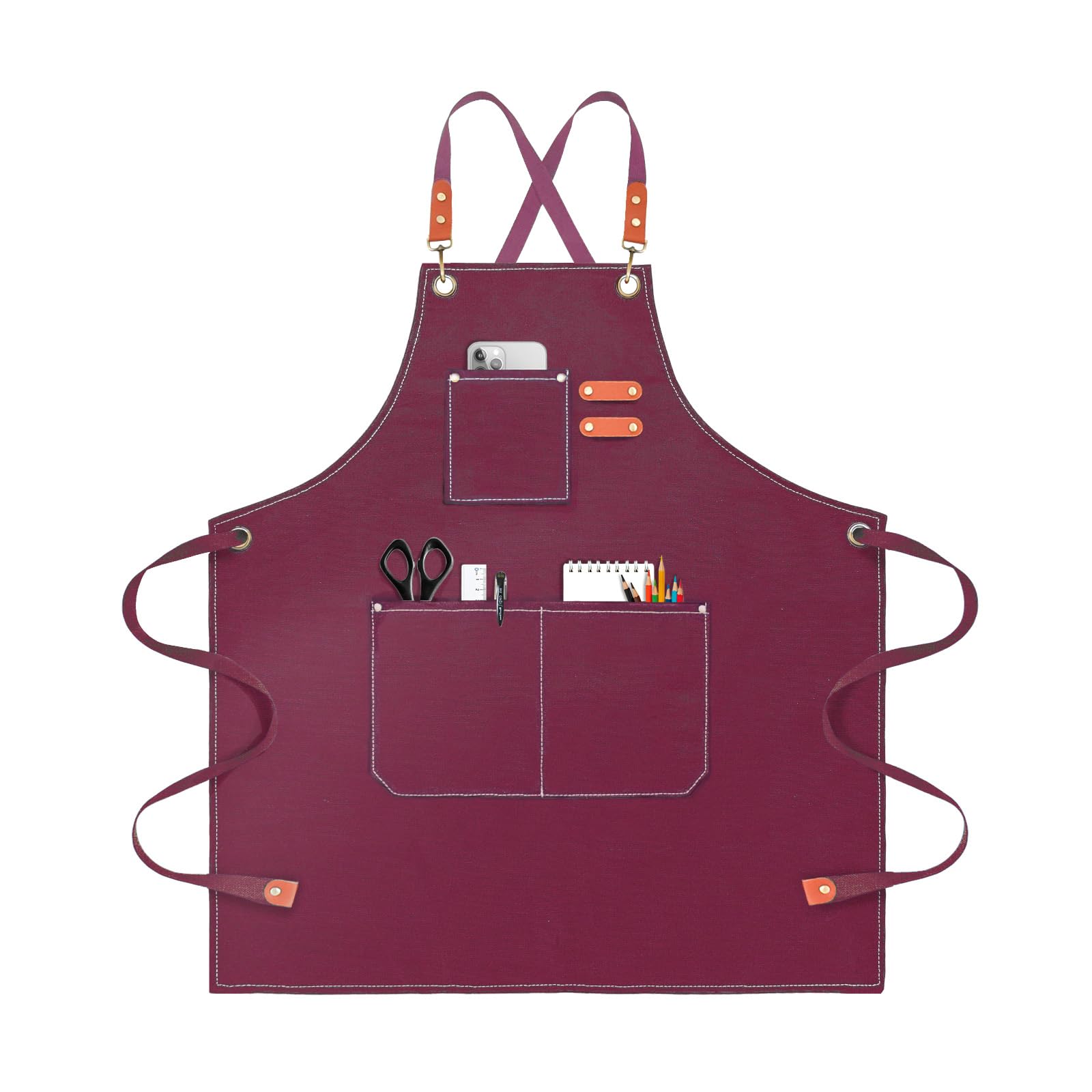 Chef Apron for Men Women Canvas Aprons with 3 Pockets Cross Back Resistant Work Apron for Cooking