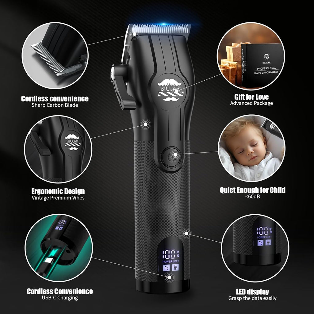 BILLAR Professional Barber Clippers and Trimmer Set - Foil Shaver Professional Hair Clippers for Men, Mens Cordless Hair Clipper for Barbers Haircut Kit（Black）