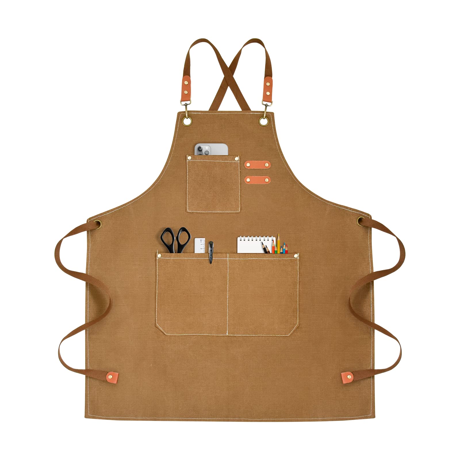 Chef Apron for Men Women Canvas Aprons with 3 Pockets Cross Back Resistant Work Apron for Cooking