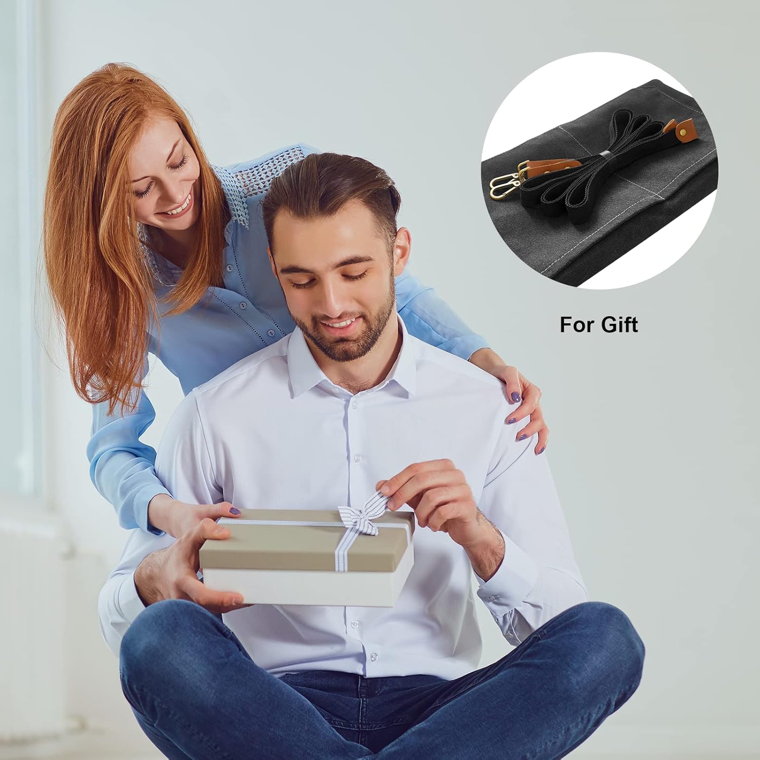 Chef Apron for Men Women Canvas Aprons with 3 Pockets Cross Back Resistant Work Apron for Cooking