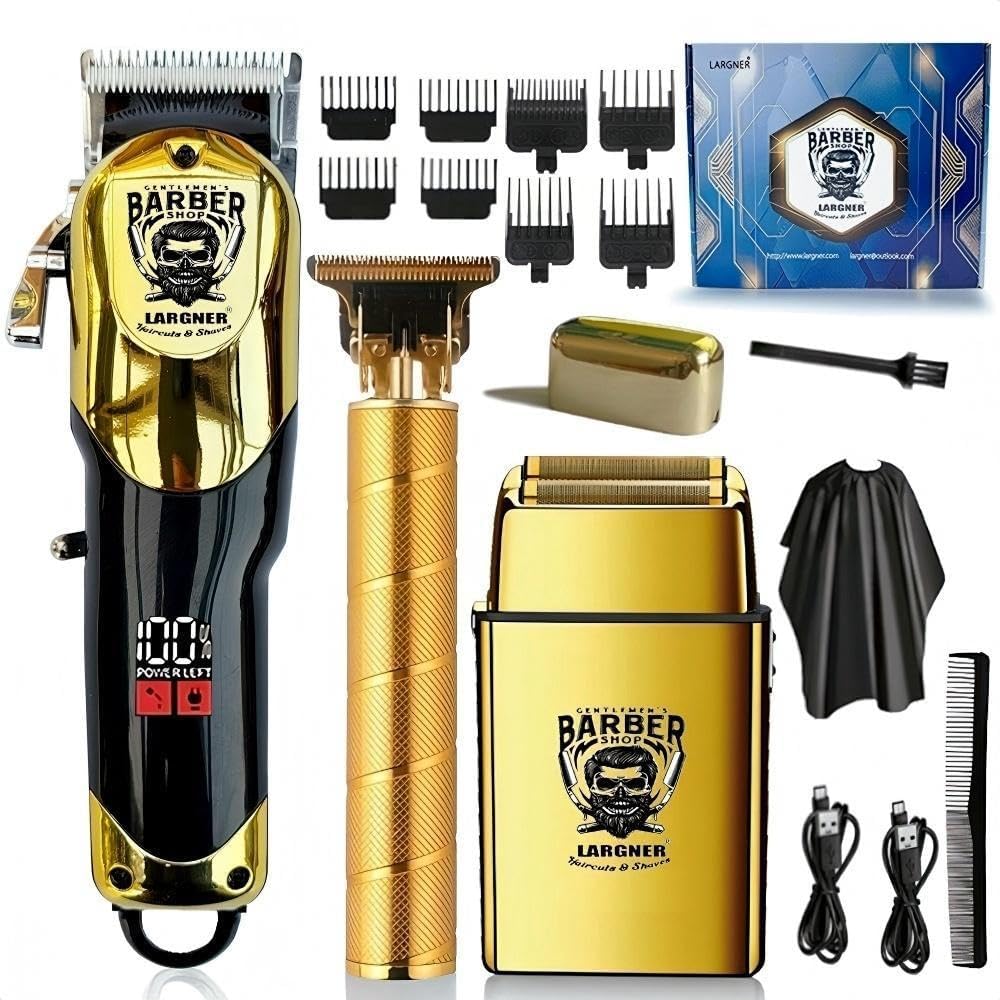 Hair Clippers for Men Professional, Cordless Beard Trimmer & Electric Razor Shavers for Men, Rechargeable 3 Piece Barber Hair Cutting Kit LED Display Men's Grooming Kit