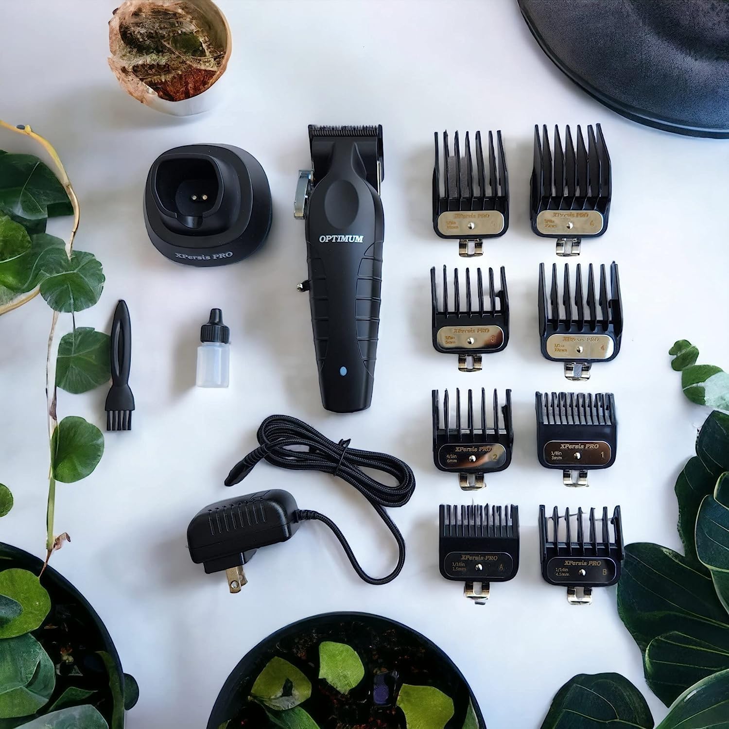 PRO Optimum Cordless Hair Clipper for Barbers, Professional Mens Hair Clipper Floating Lever Ergonomic Design DLC Taper Blade + Electric Razor Foil Shaver with Sharp Blades (Black)