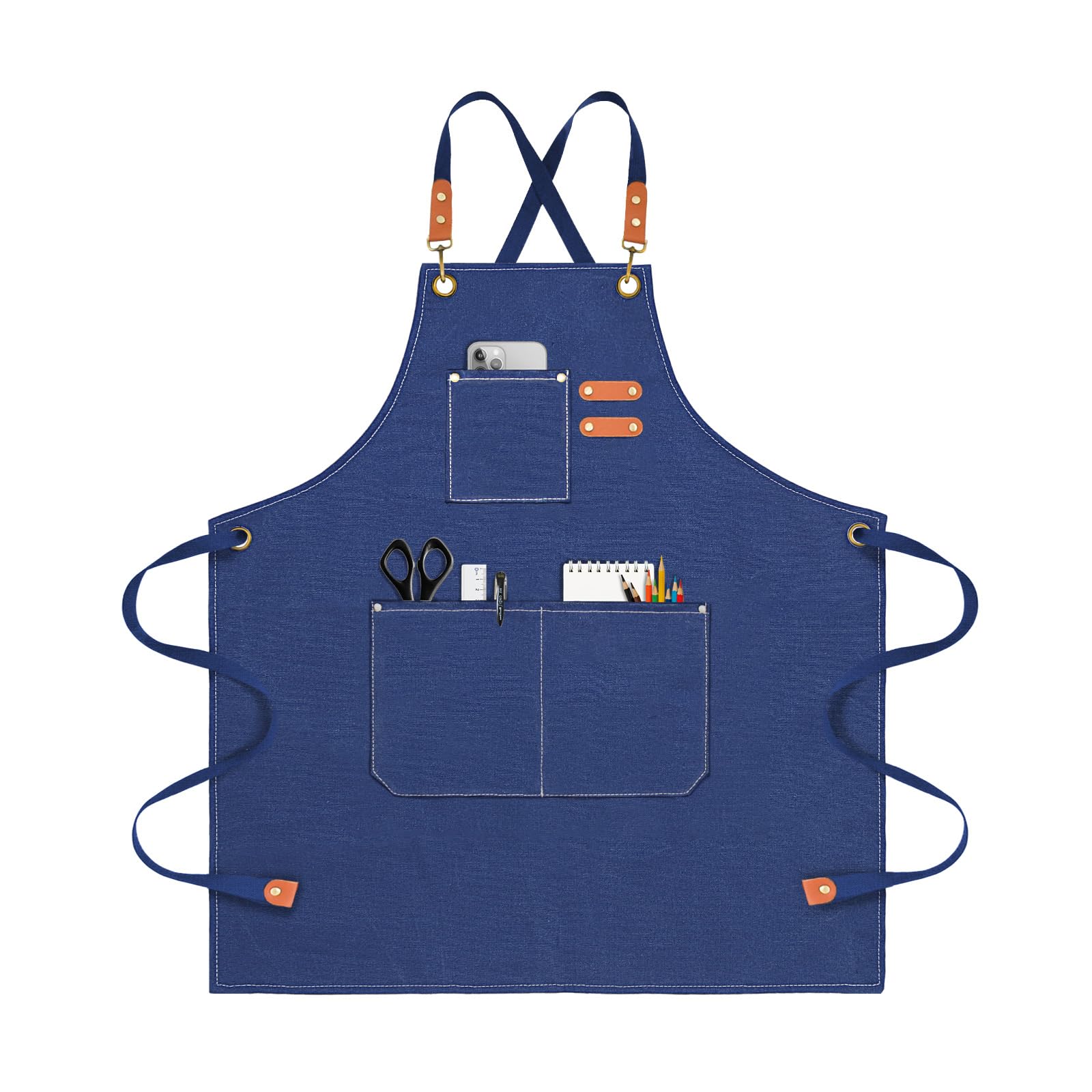 Chef Apron for Men Women Canvas Aprons with 3 Pockets Cross Back Resistant Work Apron for Cooking