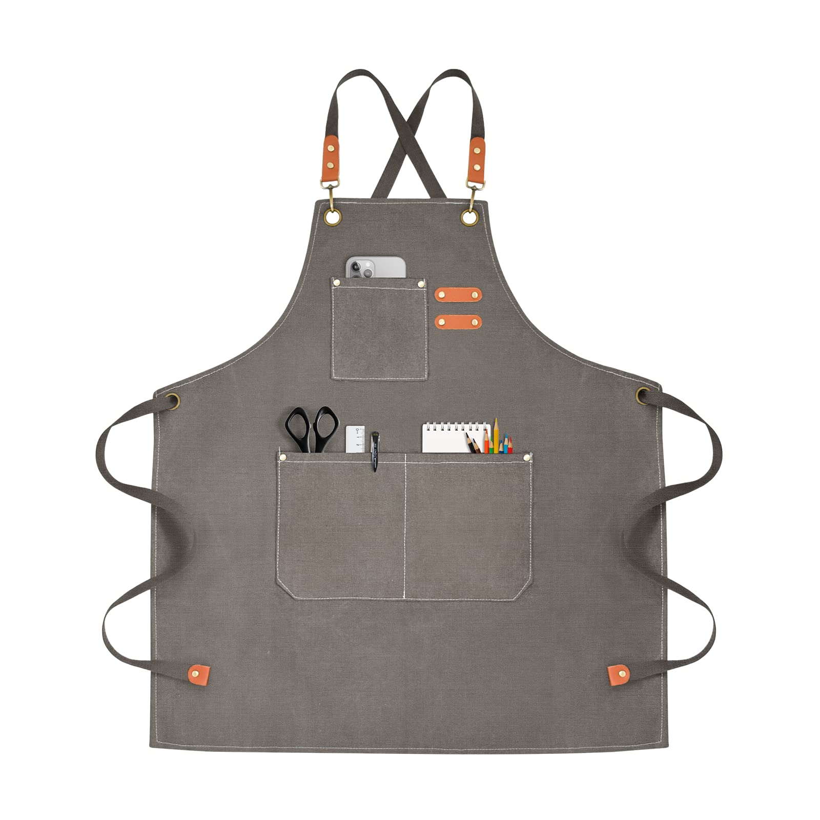 Chef Apron for Men Women Canvas Aprons with 3 Pockets Cross Back Resistant Work Apron for Cooking