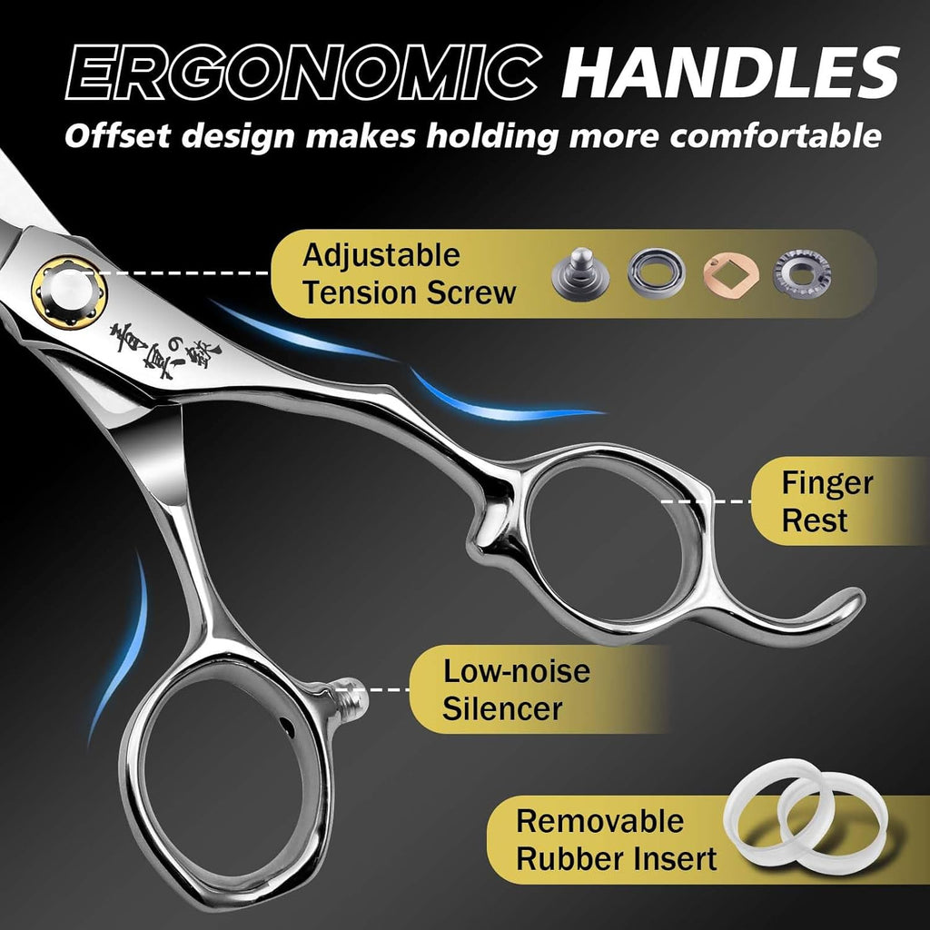 6 Inch Professional Hair Cutting Scissors – Japanese VG10 Stainless Steel, Extremely Sharp Convex Blade with Ergonomic Handle, Adjustment Screw, Barber Shears for Barbers and Salon Professionals