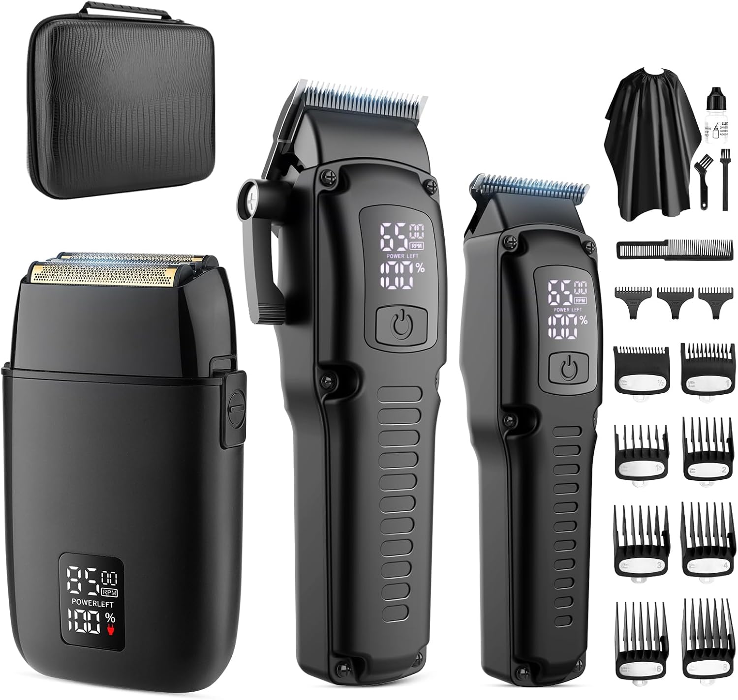 Professional Barber Hair Clippers Trimmer Shaver Set for Men,Cordless Hair Cutting Kit & Zero Gap T-Blade Trimmer & 8500 RPM Electric Shaver Combo with EVA Case,Mens Gift