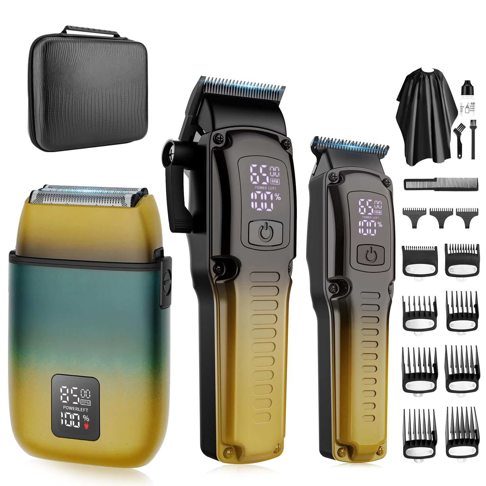Professional Barber Hair Clippers Trimmer Shaver Set for Men,Cordless Hair Cutting Kit & Zero Gap T-Blade Trimmer & 8500 RPM Electric Shaver Combo with EVA Case,Mens Gift