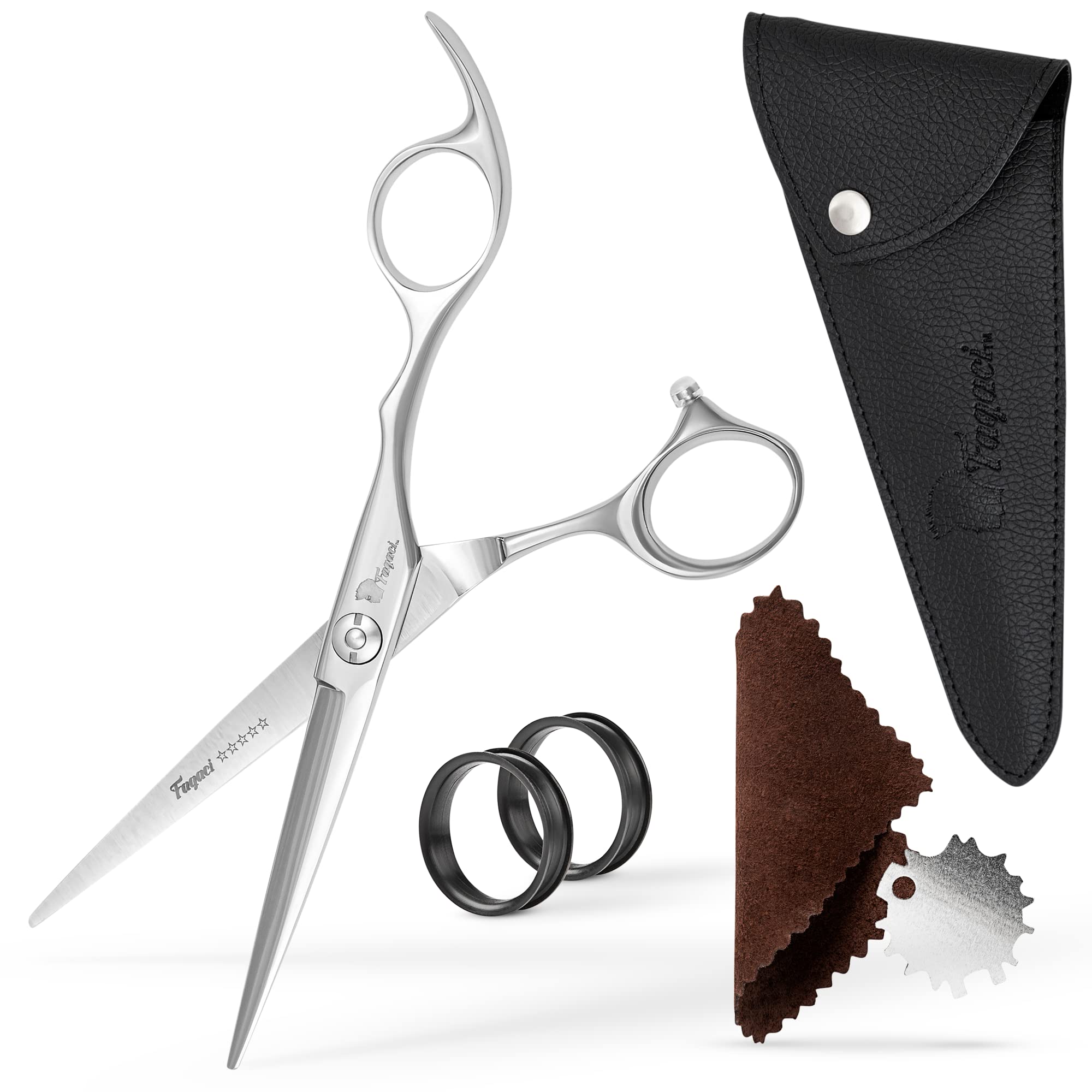 Fagaci Professional Hair Scissors 6" - Extremely Sharp Blades, Fine Cutting Shears Set for Men and Women, Barber Scissors Kit