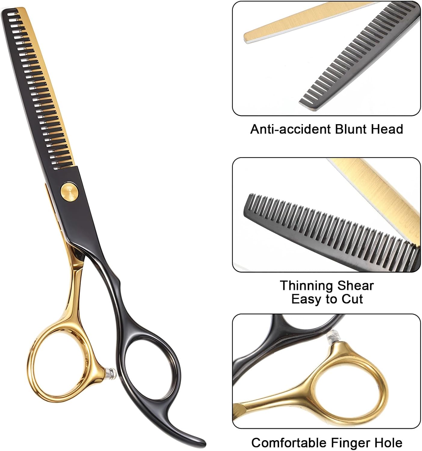 12 Pcs Hair Cutting Scissors Kit, Hair Scissors Professional Haircut Scissor with Stainless Steel Barber Shears, Thinning Shears, Haircut Accessories in Leather Case for Salon/Home, Gold Black