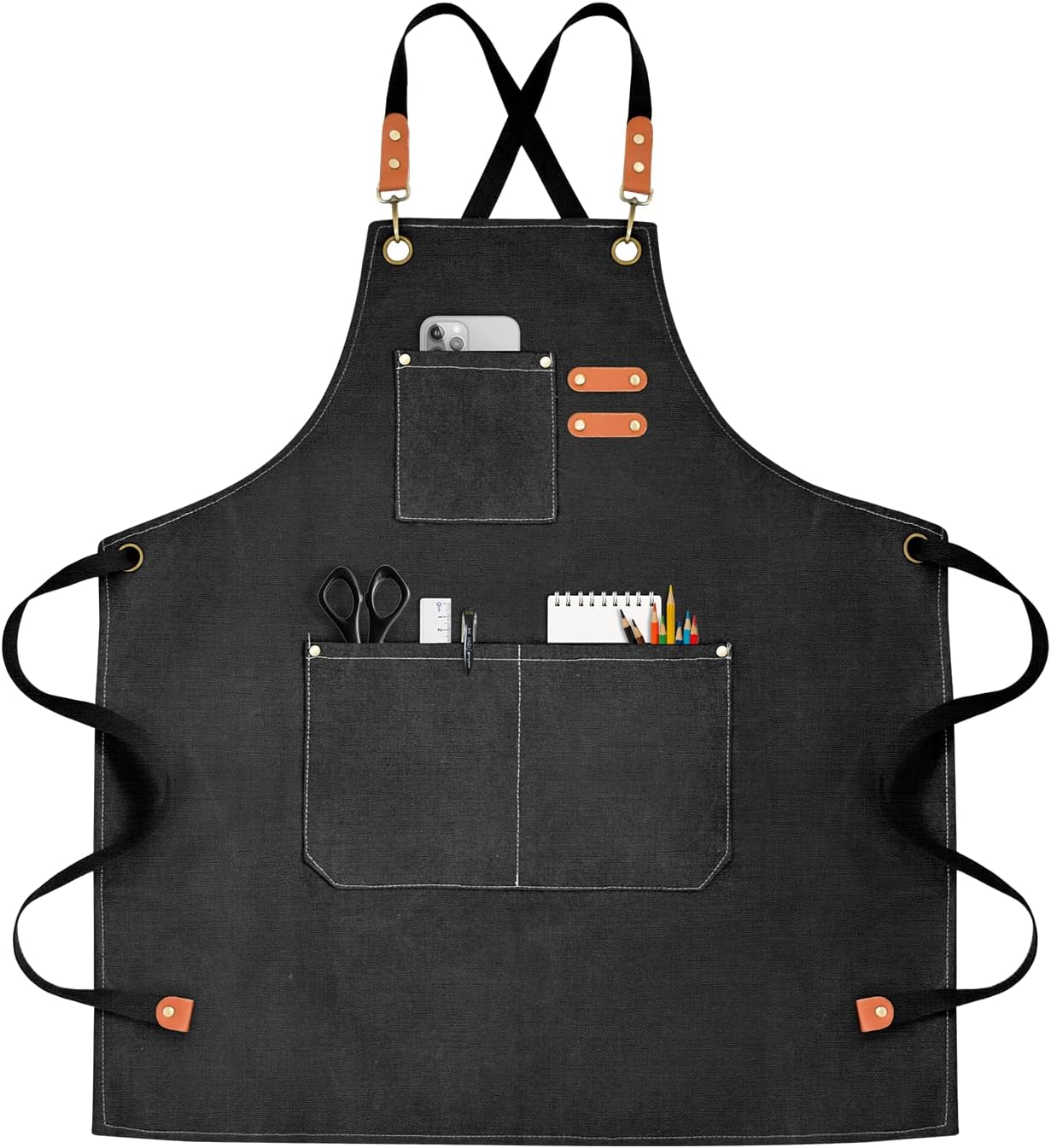 Chef Apron for Men Women Canvas Aprons with 3 Pockets Cross Back Resistant Work Apron for Cooking