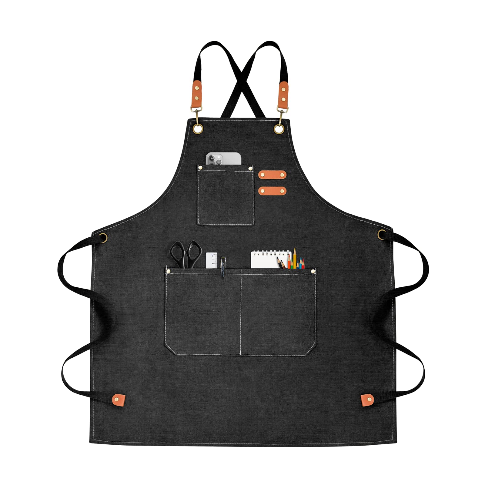 Chef Apron for Men Women Canvas Aprons with 3 Pockets Cross Back Resistant Work Apron for Cooking