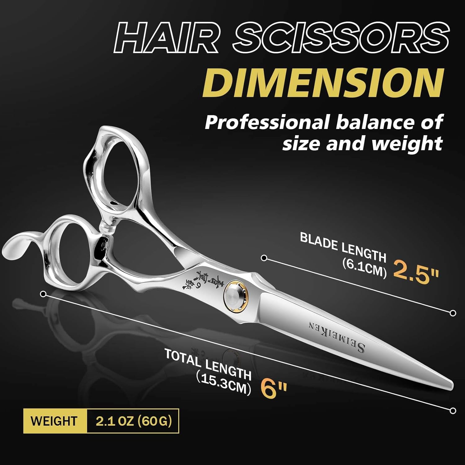 6 Inch Professional Hair Cutting Scissors – Japanese VG10 Stainless Steel, Extremely Sharp Convex Blade with Ergonomic Handle, Adjustment Screw, Barber Shears for Barbers and Salon Professionals