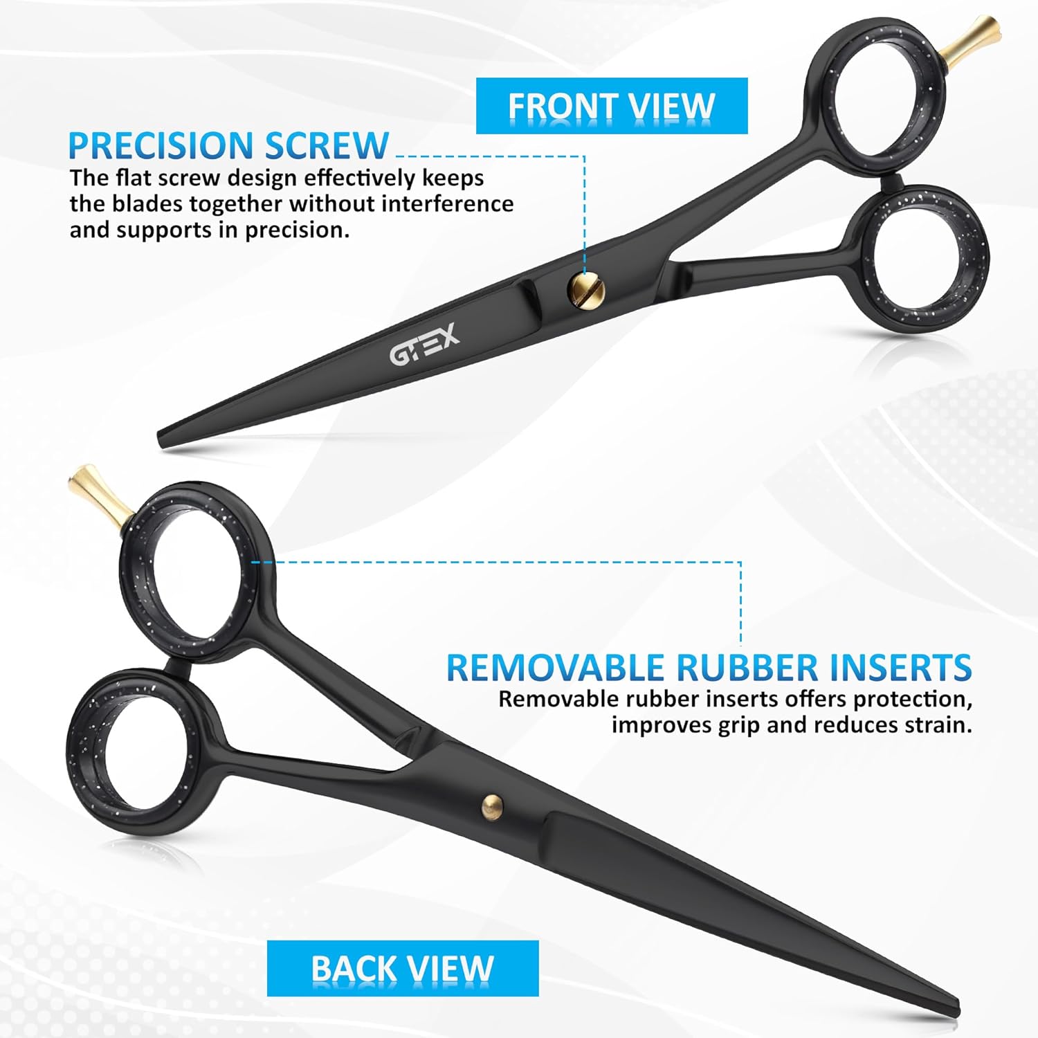 GTEX Hair Scissors, 6.5 inch Black Professional Hair Cutting Scissors for Women Men Adults - Barber Scissor Hair Shears - Super Sharp Haircut Scissor - Tijeras De Peluqueria Profesional