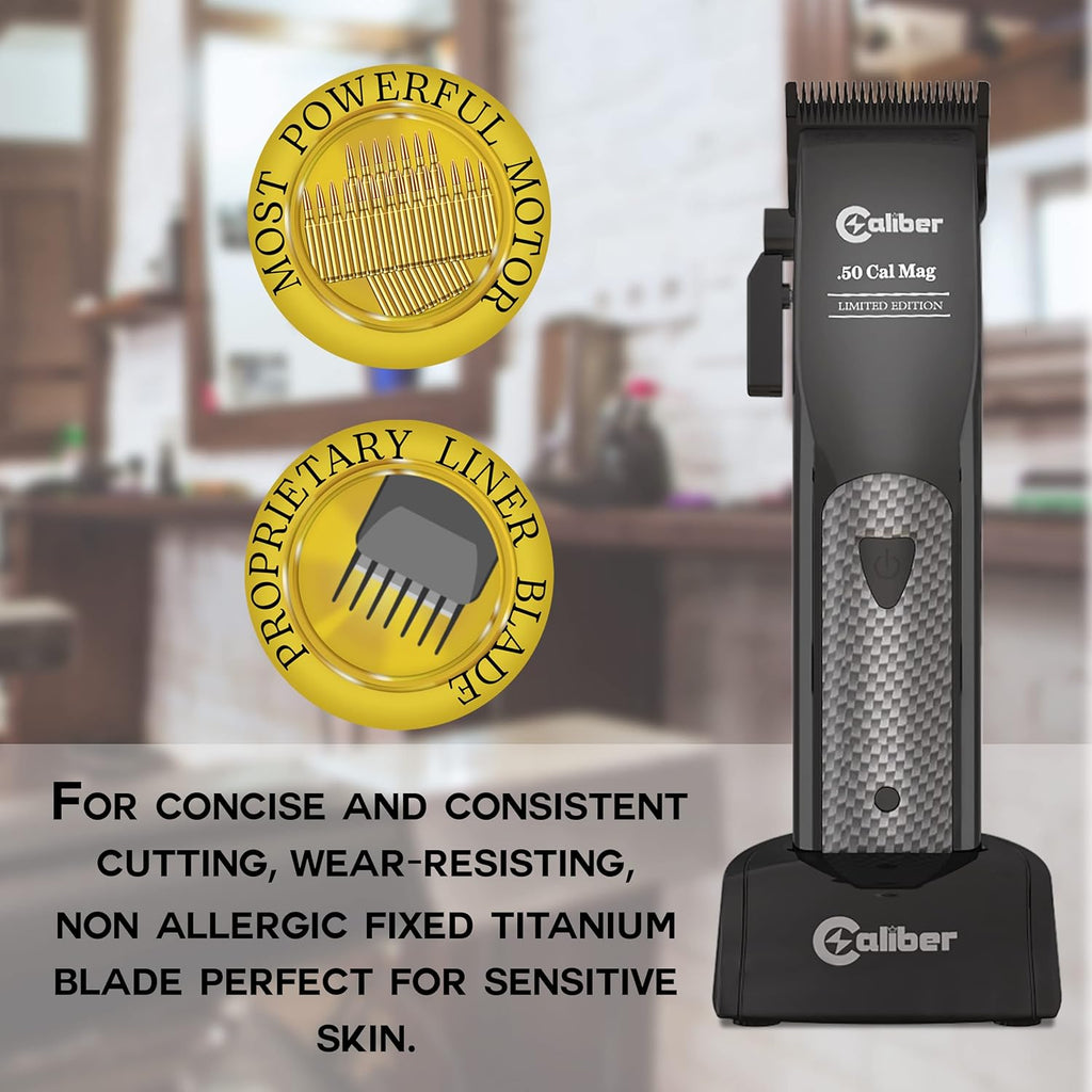 .50 Cal Limited Edition Clipper - Long Lasting 8+ Hours of Power - Ultra Low Noise Technology - Rechargeable Powerful Battery - Easy Zero Gap Cut - Hair Grooming Tool for Men (Black)