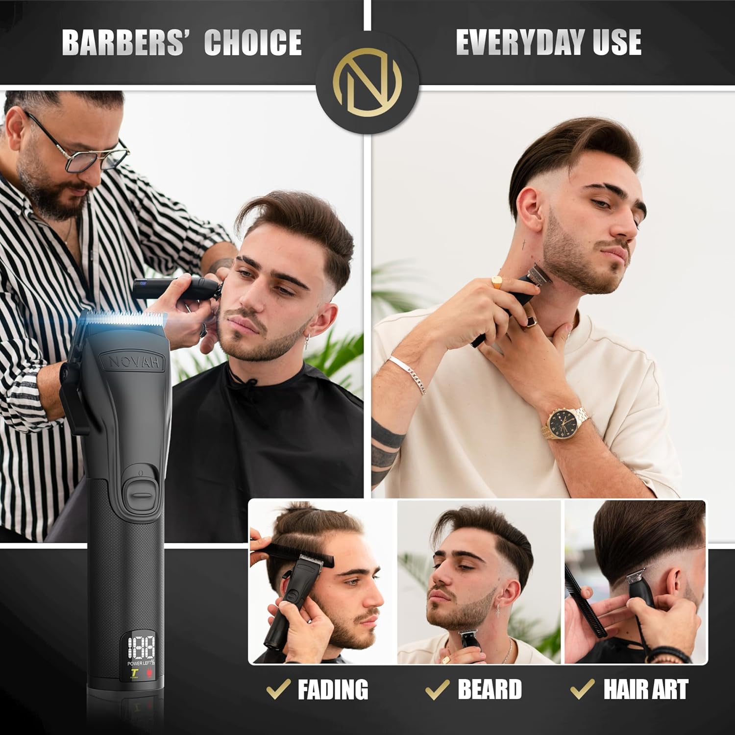 Novah Professional Hair Clippers for Men, Professional Barber Clippers, Electric Mens Cordless Hair Clipper for Barbers Haircut Kit Fade, Maquina de Cortar Cabello