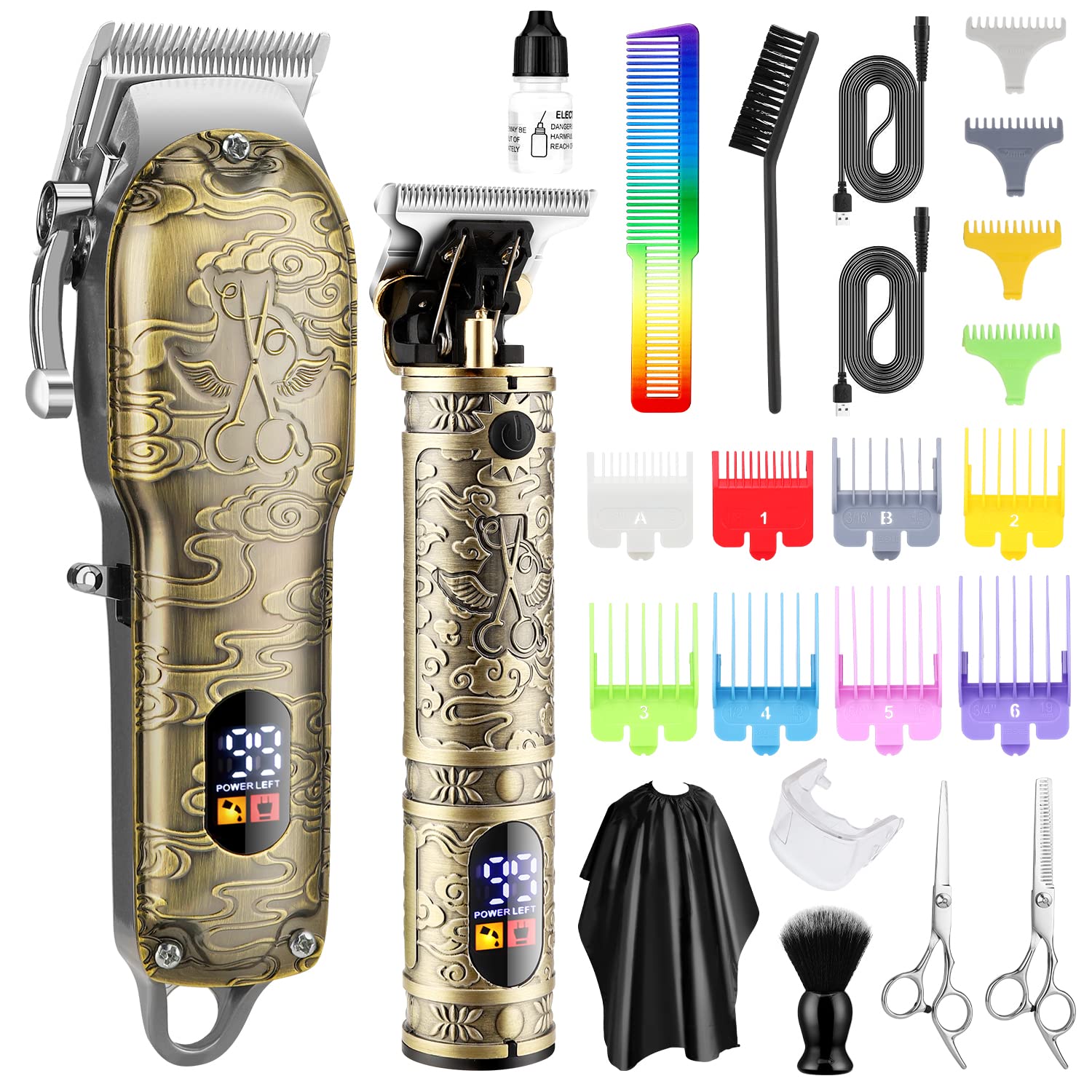 Professional Barber Hair Clippers Trimmer Shaver Set for Men,Cordless Hair Cutting Kit & Zero Gap T-Blade Trimmer & 8500 RPM Electric Shaver Combo with EVA Case,Mens Gift