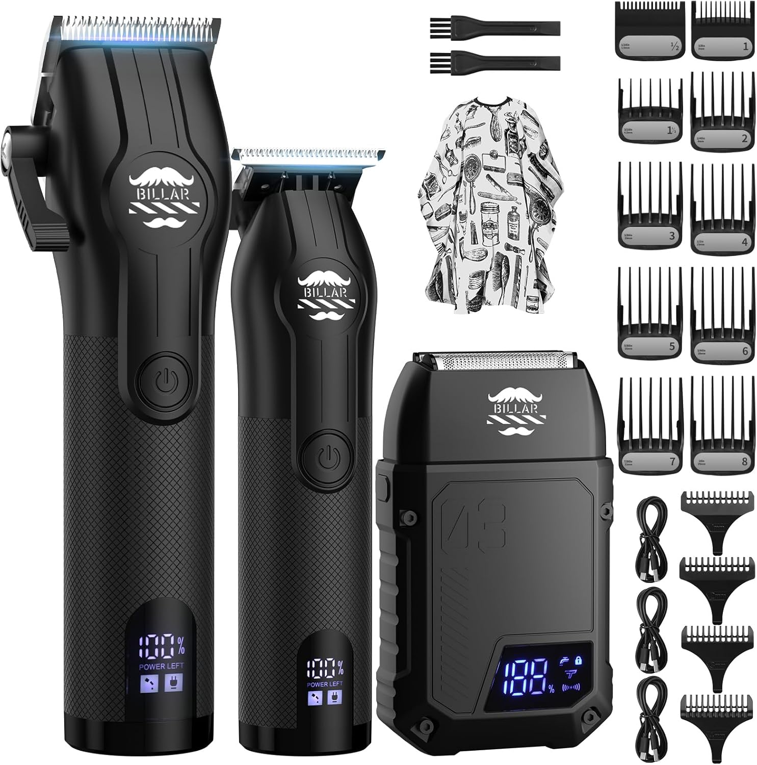 BILLAR Professional Barber Clippers and Trimmer Set - Foil Shaver Professional Hair Clippers for Men, Mens Cordless Hair Clipper for Barbers Haircut Kit（Black）