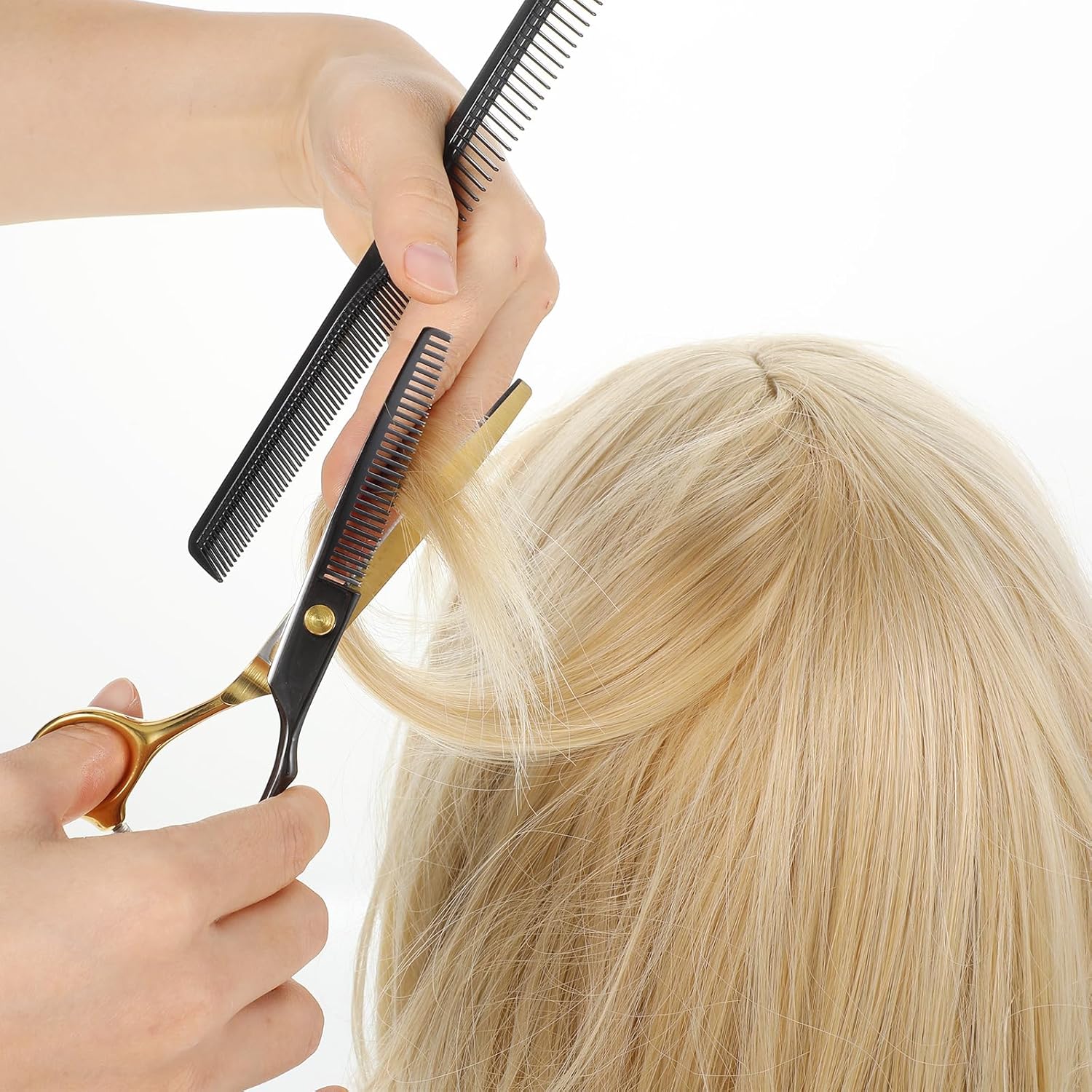 12 Pcs Hair Cutting Scissors Kit, Hair Scissors Professional Haircut Scissor with Stainless Steel Barber Shears, Thinning Shears, Haircut Accessories in Leather Case for Salon/Home, Gold Black