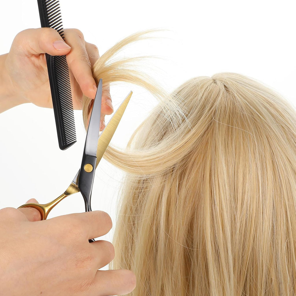 12 Pcs Hair Cutting Scissors Kit, Hair Scissors Professional Haircut Scissor with Stainless Steel Barber Shears, Thinning Shears, Haircut Accessories in Leather Case for Salon/Home, Gold Black