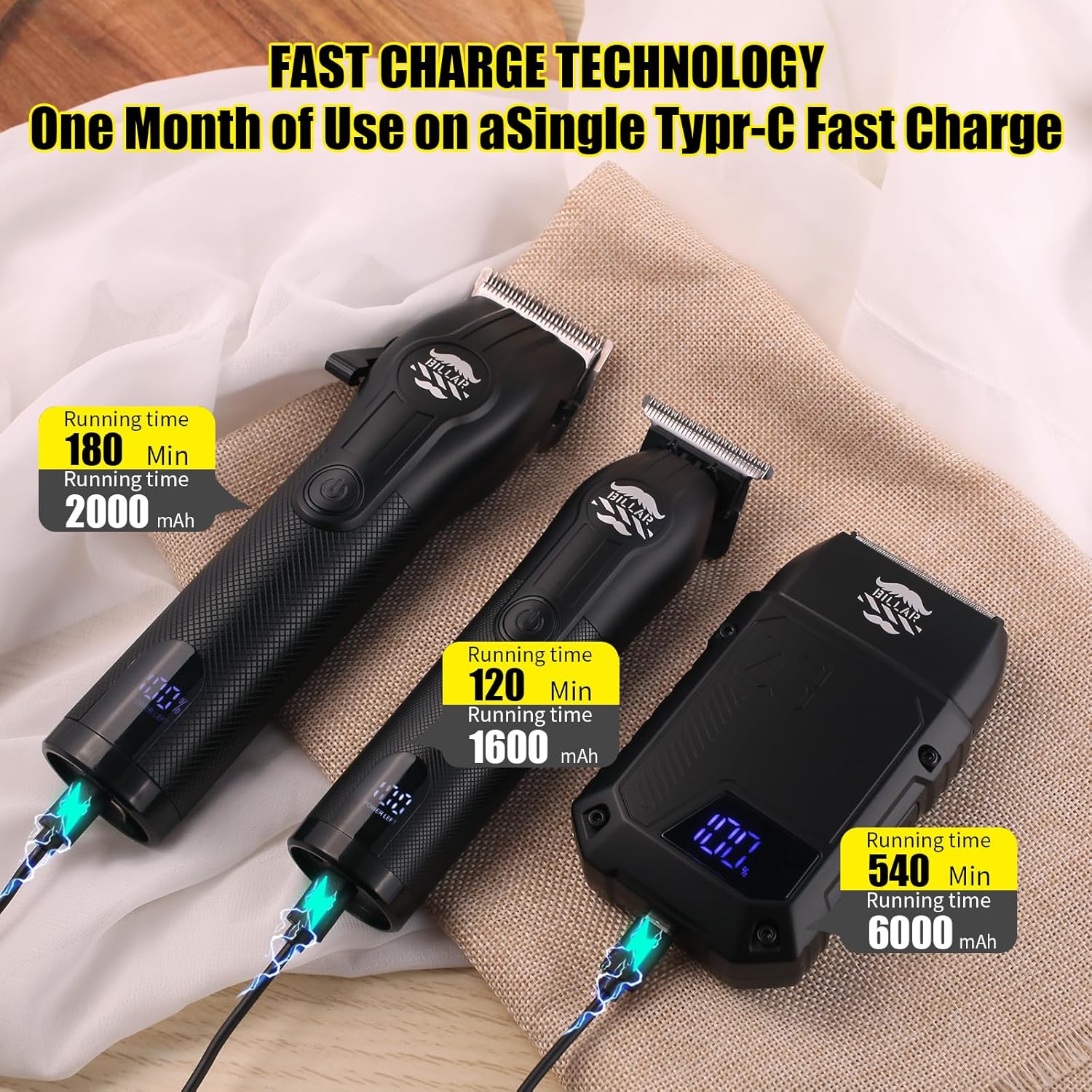 BILLAR Professional Barber Clippers and Trimmer Set - Foil Shaver Professional Hair Clippers for Men, Mens Cordless Hair Clipper for Barbers Haircut Kit（Black）