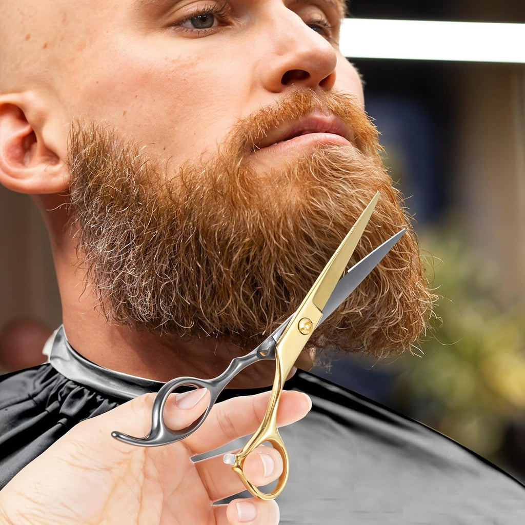 12 Pcs Hair Cutting Scissors Kit, Hair Scissors Professional Haircut Scissor with Stainless Steel Barber Shears, Thinning Shears, Haircut Accessories in Leather Case for Salon/Home, Gold Black