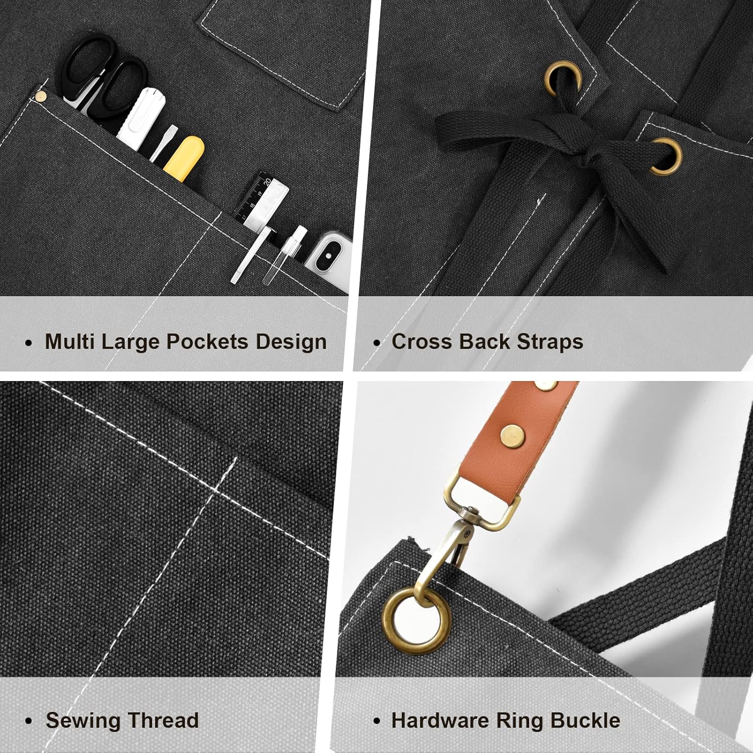 Chef Apron for Men Women Canvas Aprons with 3 Pockets Cross Back Resistant Work Apron for Cooking