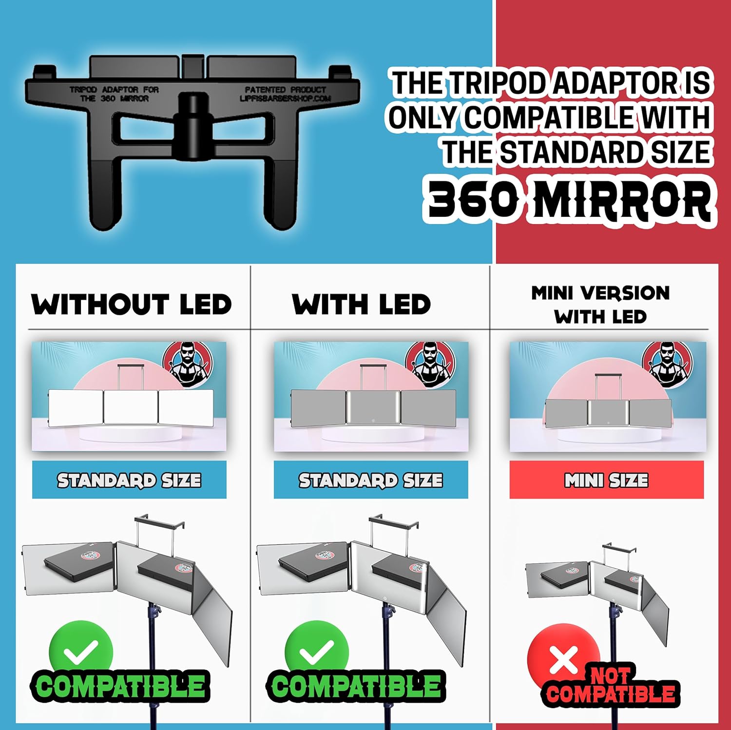 LIPFISBARBERSHOP.COM Tripod Adapter for Standard Size 360° Mirror – Compatible with Adjustable Tripods for Stable, Precise Positioning