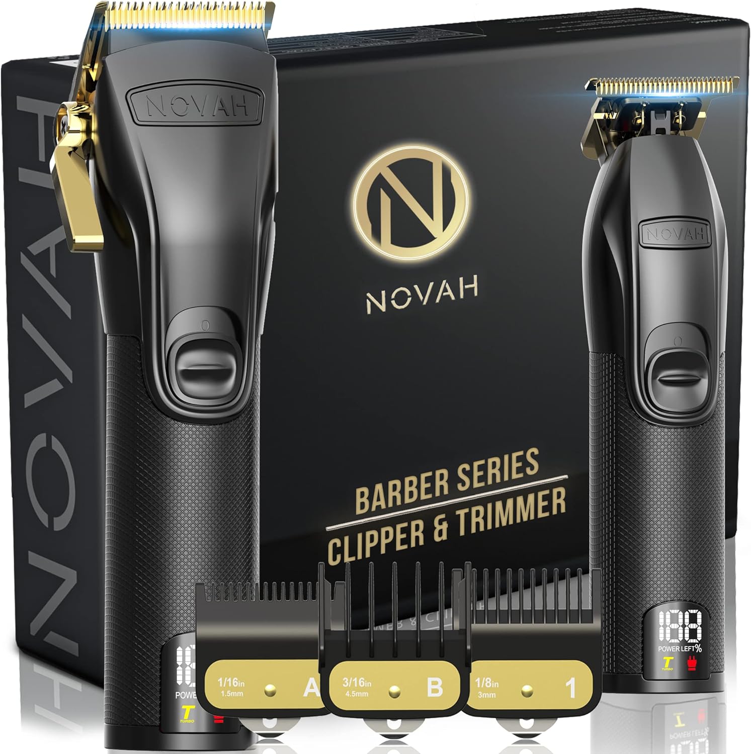 Novah® Professional Hair Clippers for Men, Professional Barber Clippers and Trimmer Set, Mens Cordless Hair Clipper for Barbers Haircut Fading Kit Fade - Gold